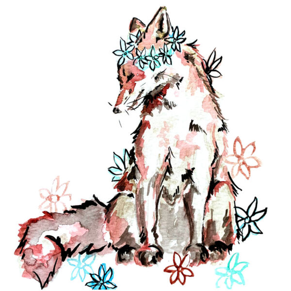 Flower Fox Print - Framed